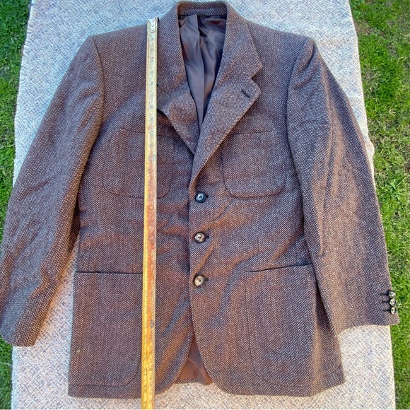Vintage Blazer Lou Myles Wool Sport Coat three Button Herringbone Union Made - Picture 12 of 16